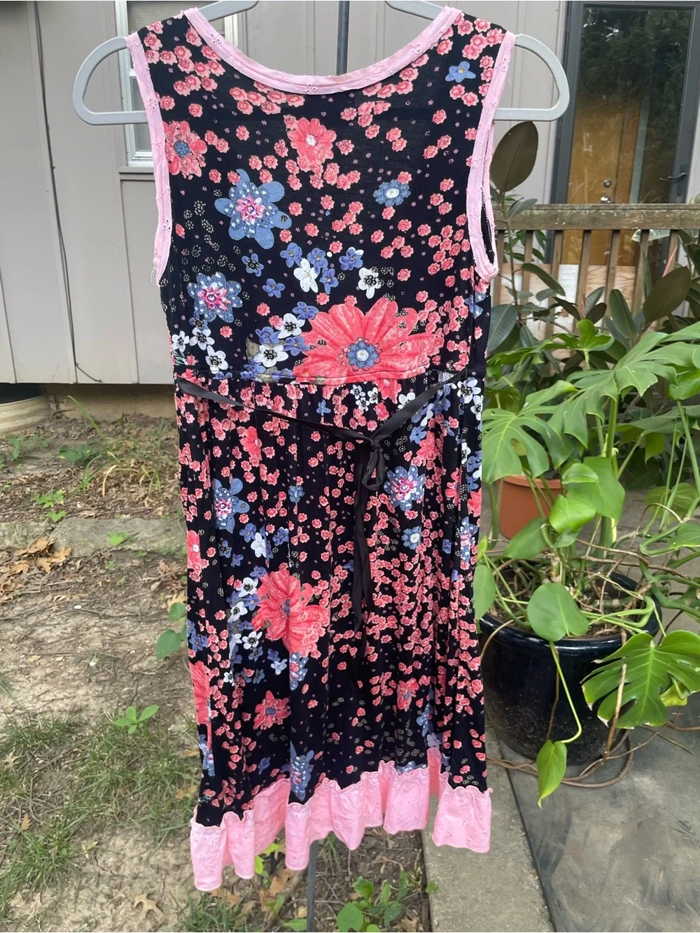 Angie Black Floral Dress with Pink and Blue Blossoms - Picture 7 of 8